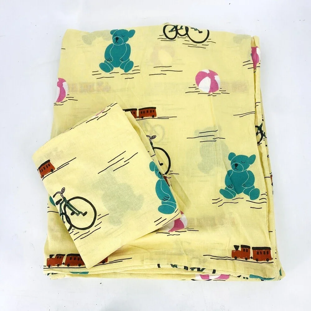 Ikea KAPPHAST Twin Yellow Bear & Bike Print Duvet Cover Cotton W/ Pillow Sham